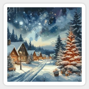 Winter Town Road at Night Sticker